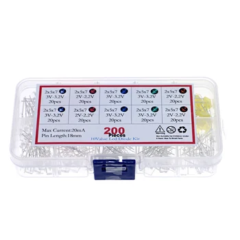 200Pcs 2x5x7mm Quadrado LED Kit conjunto de Cores Primárias de Água Clara Vermelho Azul Verde Amarelo Branco DIY do Diodo Pack