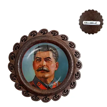 Soviética URSS de Stalin, Lenin Madeira Broches Clássico Estrela Vermelha Martelo, Foice Comunismo Emblema CCCP Cabochão de Vidro Colar de Pinos Emblema