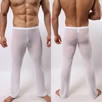 Hirigin Homens Sexy Malha Soft Sheer Ver através de Estiramento Calças Calças de Pijamas Quentes Transparente Homens de Calças de Homewear