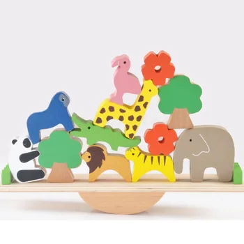 Brinquedos Do Bebê Bonito Floresta Animal Gangorra Construção De Blocos De Madeira De Balanço De Madeira De Brinquedos Para Crianças Criativas Montagem De Brinquedos Educativos