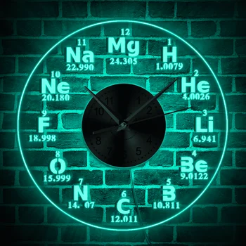 Elementos químicos LED Relógio de Parede Química, as Alterações de Cor de luz de fundo de Decoração de Casa de Relógio de Parede Ciência Biologia Tabela Periódica Relógio