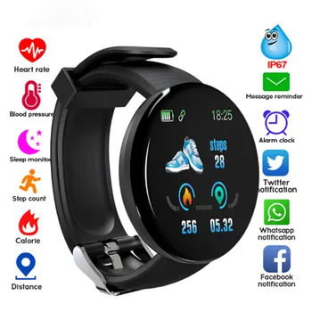 D18 Inteligente Pulseira de Cor da Tela ronda da frequência Cardíaca Pressão Arterial de Sono de Monitoramento Pedômetro Esportes Fitness Smart Watch