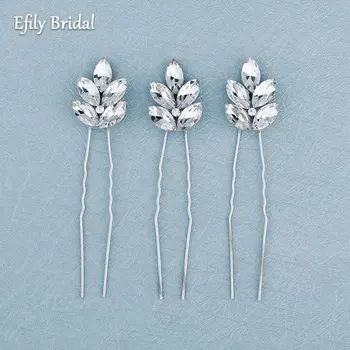 Efily 3pcs/set Cor de Prata Cristal de Noiva Grampos de cabelo de Noiva Acessórios de Cabelo para as Mulheres de Jóias de Noiva Capacete de Dama de honra de Dom