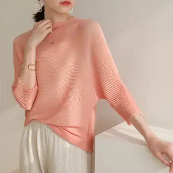 2022 verão nova base de cor sólida base camisa Miyak dobra de Moda plus size doce fino e versátil top casual para as mulheres