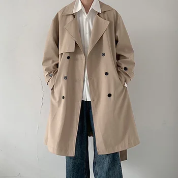 Privathinker 2023 Outono Trincheira dos Homens Novos Solta Lapela do Casaco Longo de Cor Sólida de Moda Masculina da Marca Blusão coreano Roupas