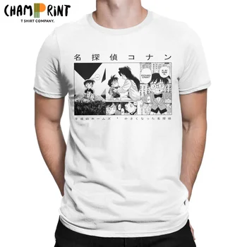 Os Homens T-Shirt Detective Conan Mangá Vintage Algodão Camisetas De Manga Curta Edogawa T-Shirts De Gola Redonda Tops De Verão