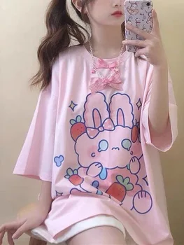 Deeptown Mulheres T-shirt Anime Kawaii Tshirt Harajuku Gráfica Tees Verão Suave de banda desenhada da Menina cor-de-Rosa de Cima para Mulheres Bonito Imprimir T-Shirt