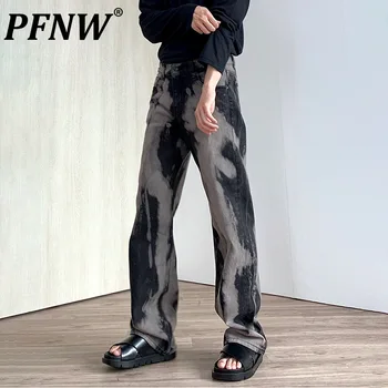 PFNW 2023 Outono dos Homens Novos Vintage Sólido Jeans Reta Empate Tingido Gradiente Darkwear Punk Nicho Estilo de Design de Jeans, Calças 12A6469
