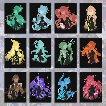 Genshin Impacto Jogo De Decorar Cartaz Mural De Personagens De Anime Tela De Pintura, Sala De Crianças Decoração De Casa Moderna De Impressão De Imagem Cuadros
