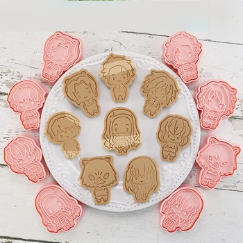 8pcs/set Anime Demon Slayer Cortadores de Cookie Kamado Nezuko Biscoitos Moldes de Plástico Cozimento Molde Cookie Ferramentas de Decoração do Bolo de Ferramentas