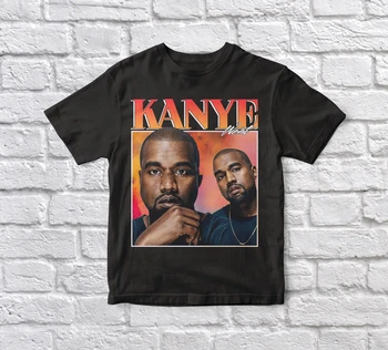 Kanye West 90 Vintage Unissex Preta Camiseta Homens T-Shirt