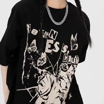 Hip Hop E Streetwear Mulheres T-Shirts Borboleta Carta Impresso T-Shirt Harajuku Tshirt 2022 Nova Verão De Manga Curta, Tops, T-Shirts