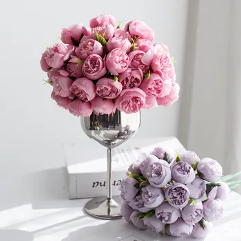 27 Chefes de Chá de Rosa do buquê de noiva mão Artificial flores rosa artificielle casa, decoração de casamento, decoração de flores artificiales