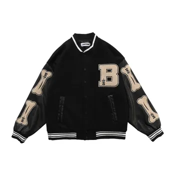 2020 hip hop e streetwear jaqueta de beisebol casaco letra B bone bordado de Stand-up gola japonesa streetwear bombardeiro faculdade jaqueta
