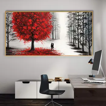 Resumo Árvore Modular Tela HD Impressões de Outono Parque Paisagem Cartazes Decoração de Parede, Imagens de Vermelho, Verde, Árvore de Arte de Decoração de Pinturas