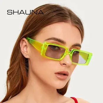 SHAUNA Verão Estilos Retro Retângulo Óculos de sol das Mulheres da Moda Fluorescente Verde, Tons Homens UV400