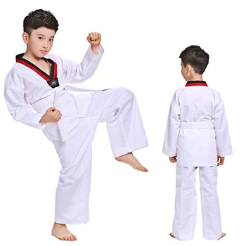 Novo TKD Trajes de Roupas Brancas Taekwondo Uniformes WTF Karate Judo Dobok Roupas de Crianças Adulto Unisexo de Manga Longa Gi Uniforme
