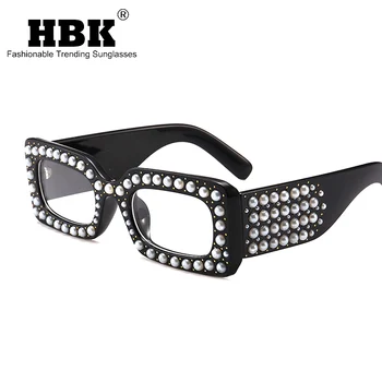 HBK de Luxo italiana Mulheres Marca o Designer de Óculos de sol de Qualidade Pérola Rebite Praça Retro Óculos de Sol Feminino Masculino Senhoras UV400