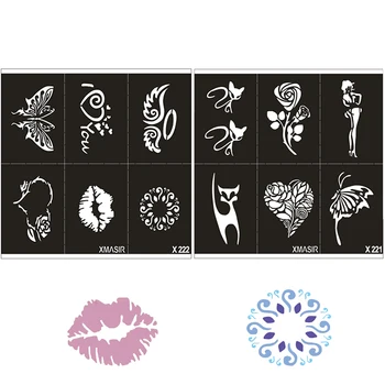 Escova de ar Glitter Estêncil da Tatuagem de Gato Anjo, Coração, Flor, Borboleta Bonito Desenho de Modelos, Mulher Fêmea da Tatuagem do Aerógrafo Estênceis