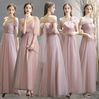 2022 Novo Vestido de Dama de honra Womens Verão cor-de-Rosa Ombro Banquete Magro Vestido de Noite para Mulheres