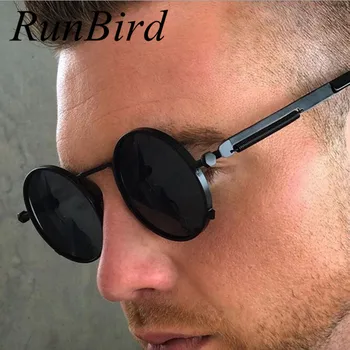 RunBird Rodada Retro Steampunk Homens Mulheres Óculos de sol de Metal Vintage Óculos de Sol de Marca Designer masculino Masculino Lentes UV400 460R