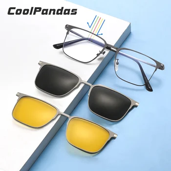 Ímã Clipe de Óculos 3 em 1 Óculos de sol Polarizados Homens Mulheres Visão Noturna Clipe de Óculos de Metal Anti Luz Azul Vidros do Computador