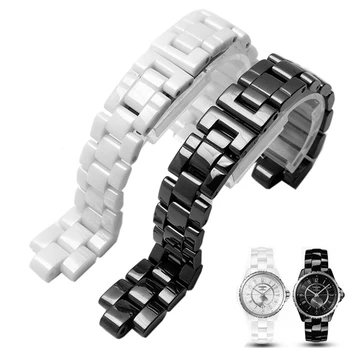 Convexo Pulseira de Cerâmica Preto Branco Relógio Para J12 Pulseira de Bandas de 16 mm 19 mm Cinta Especial Ligações Sólidas Fivela Dobrável