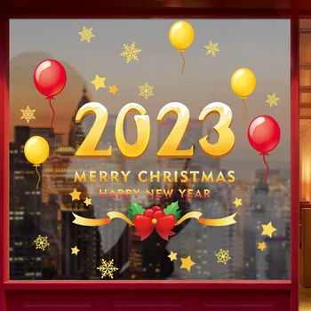 2023 Feliz Natal Decoração da Janela de Adesivos Papai Noel Adesivo de Parede de Natal, Grinalda de Natal de Decoração para a Casa Noel Adesivo