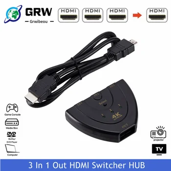 GRWIBEOU 4K HDMI Switcher 4K*2K 3D Mini 3 Porta HDMI Switch 4K Switcher HDMI Splitter 3 em 1 out Port Hub para DVD, HDTV, Monitor de PC