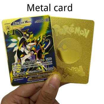 10000 ponto de arceus vmax pokemon metal cartões de DIY cartão de pikachu, charizard de ouro edição limitada dom crianças coleção de jogos de cartas
