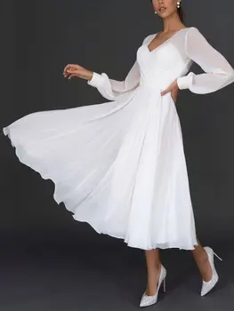 2022 Novo arrivalexy V profundo laço de vestido de baile de cetim plissado borboleta simples de vestido de noiva Senhoras vestido de noite branco