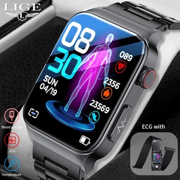 LIGE de Glicose no Sangue Smart Watch Homens ECG+PPG frequência Cardíaca Pressão Arterial de Saúde Relógios IP68 Impermeável Smartwatch Mulheres Para Android