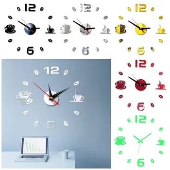 Acessórios Auto-adesivo Adesivo de Moda Ornamento DIY Relógio de Parede da Superfície do Espelho Silent Quartz Copos de Café de Decalque