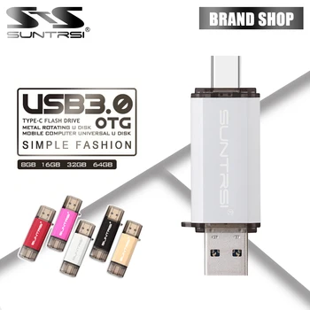 SunTrsi OTG USB 3.0 Flash Drive Tipo C Pen Drive 256GB de 128GB 64GB 32GB 16GB memory Stick USB 3.0 Pendrive para o Tipo-C do Dispositivo