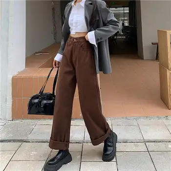 Rimocy Vintage Cintura Alta de Mulheres Jeans 2022 BF Oversize Bolso de Perna Larga Calças de Mulher Streetwear Selvagem Solto Calças compridas Femininas