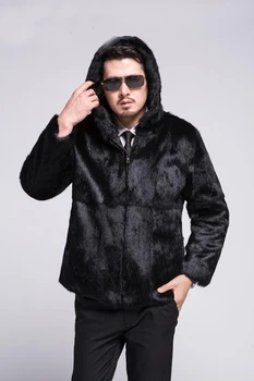 Novo Real genunie natural coelho casaco de pele com capuz de moda masculina de casaco de inverno quente de qualquer tamanho personalizado