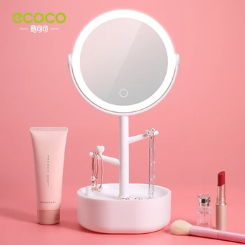 ECOCO Diodo emissor de Luz do Espelho de Maquilhagem Armazenamento LED Rosto Espelho AdjustableTouch Dimmer Led USB Vaidade Espelho iluminado Tabela Espelho de maquilhagem