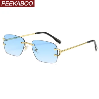 Peekaboo moda sem aro dos óculos de sol para homens, verde, azul, metal quadrado de óculos de sol para mulheres uv400 sem moldura 2023 masculino venda quente