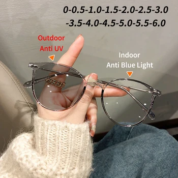 Fotossensíveis Miopia Óculos de Mulheres contra a luz azul Estilo coreano Óculos de Armação de Óculos Computador -1.0-1.5-2.0-2.5-3.0 Para -6.0