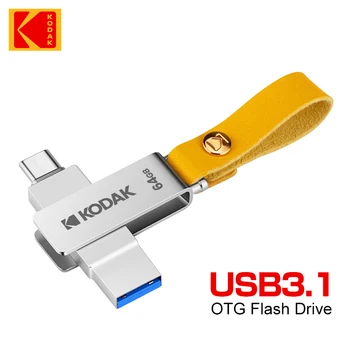 Kodak K243C Metal USB3.1 Unidade Flash USB de 32GB Pendrive 128GB 64GB 256GB do Tipo c, unidade flash landyard para as chaves para smartphone