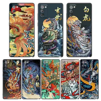 Caso de telefone para Samsung Galaxy M62 M51 M52 M31 M32 M22 M11 M01 F62 F52 F41 F42 F12 F22 Tampa da caixa do Desenho Dragon Tiger Pássaro Anime