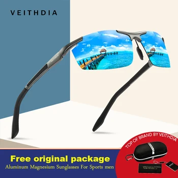 VEITHDIA Novos Design de Alumínio de Magnésio de Óculos de sol Polarizados Homens Semi sem aro Revestimento de Espelho Óculos de Sol Masculino Óculos Acessórios