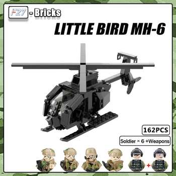 Militares modernas Série passarinho MH-6 Helicóptero Com Figuras MOC Construção de Puzzle de blocos, Tijolos de Brinquedos do Kit de Presente das Crianças