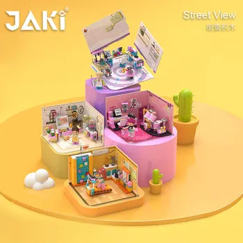 JAKI Street View Blocos de Construção a Série Menina Velhos Amigos Apartamento Montagem do Quebra-cabeça Brinquedo ambiente de Trabalho Ornamento Villa Modelo Presente