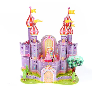 Quebra-cabeça 3D Diy Jogos e quebra-Cabeças Modelo de Construção de Seguro de Espuma Roxa Castelo o Príncipe e a Princesa do Palácio Menina de Brinquedos para Crianças