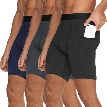Nova Executando Shorts de Compressão de Homens de Preto Fitness Elástica de Alta Bolsos dos Homens de Calções Desportivos de Treinamento de Exercício, Seca Rápido, Calças Curtas