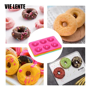 6 Cavidade Donut Molde de Silicone antiaderente Assadeira resistente ao Calor Reutilizáveis Dobrado Donuts Maker Colorido Suave Sobremesa Ferramenta para Tomada de