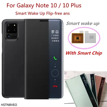 Smart Chip De Caso Do Suporte Para Samsung Galaxy Nota 10, Além Da Vista Da Janela Espelho Claro Flip Cover Para Samsung Galaxy Note 10