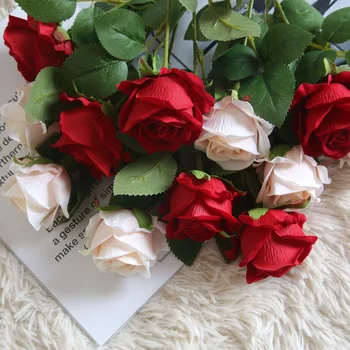 3Pcs Bela Seda Artificial Rose Flores de Casamento Mesa de Casa Decoração Longo Buquê de Organizar Falso Planta de Dia dos Namorados Apresenta