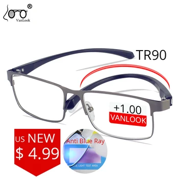 Vanlook de Homens, Óculos de Leitura Anti Raio Azul Aço Inoxidável TR90 Óculos 1.5 2.0 2.5 3.0 3.5 4.00